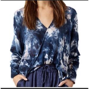 Young Fabulous & Broke NWT Blue Tie Dye Surplice Shirt Womens XS Long Sleeve Top